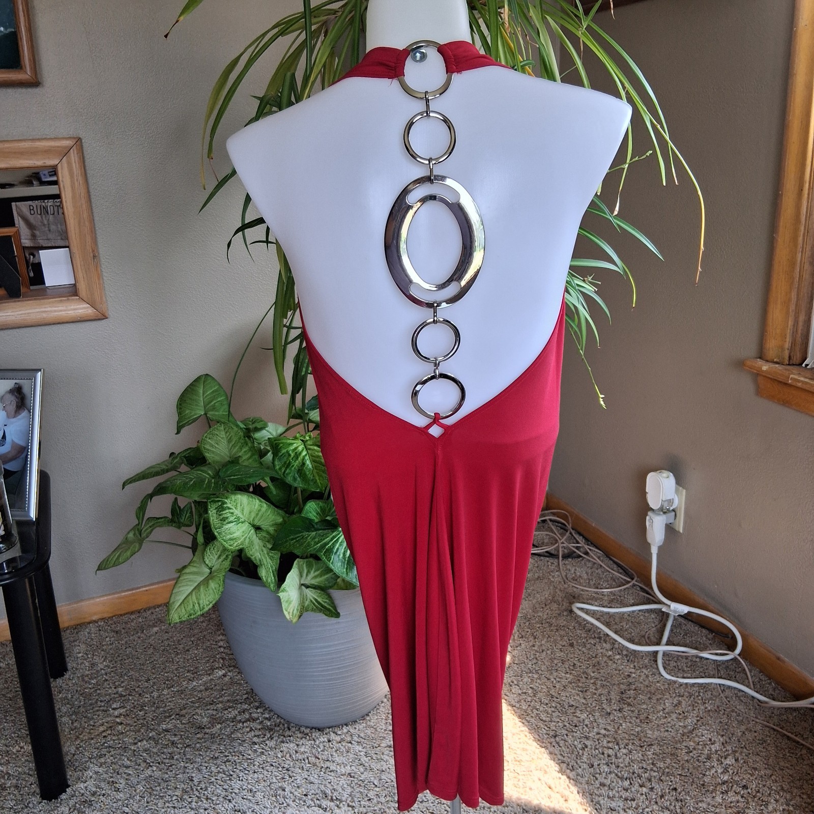 Vintage Y2K Frederick’s Hollywood Red Halter Dress Open Back Clubwear Glam L USA