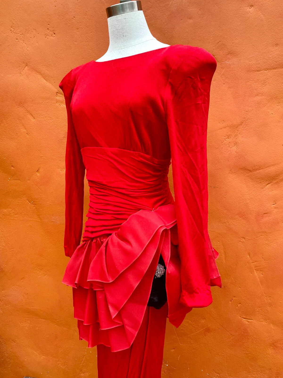 Vintage 1980s GLAM Statement Evening Dress Party Prom Cocktail Peplum Maxi Med