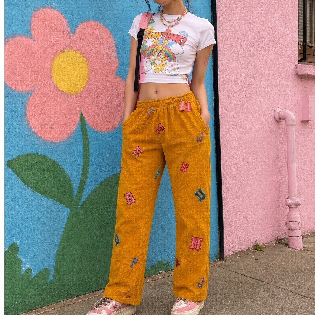 New Urban Outfitters Unisex Corduroy Cotton Patch Pants S/27w Streetwear Kidcore