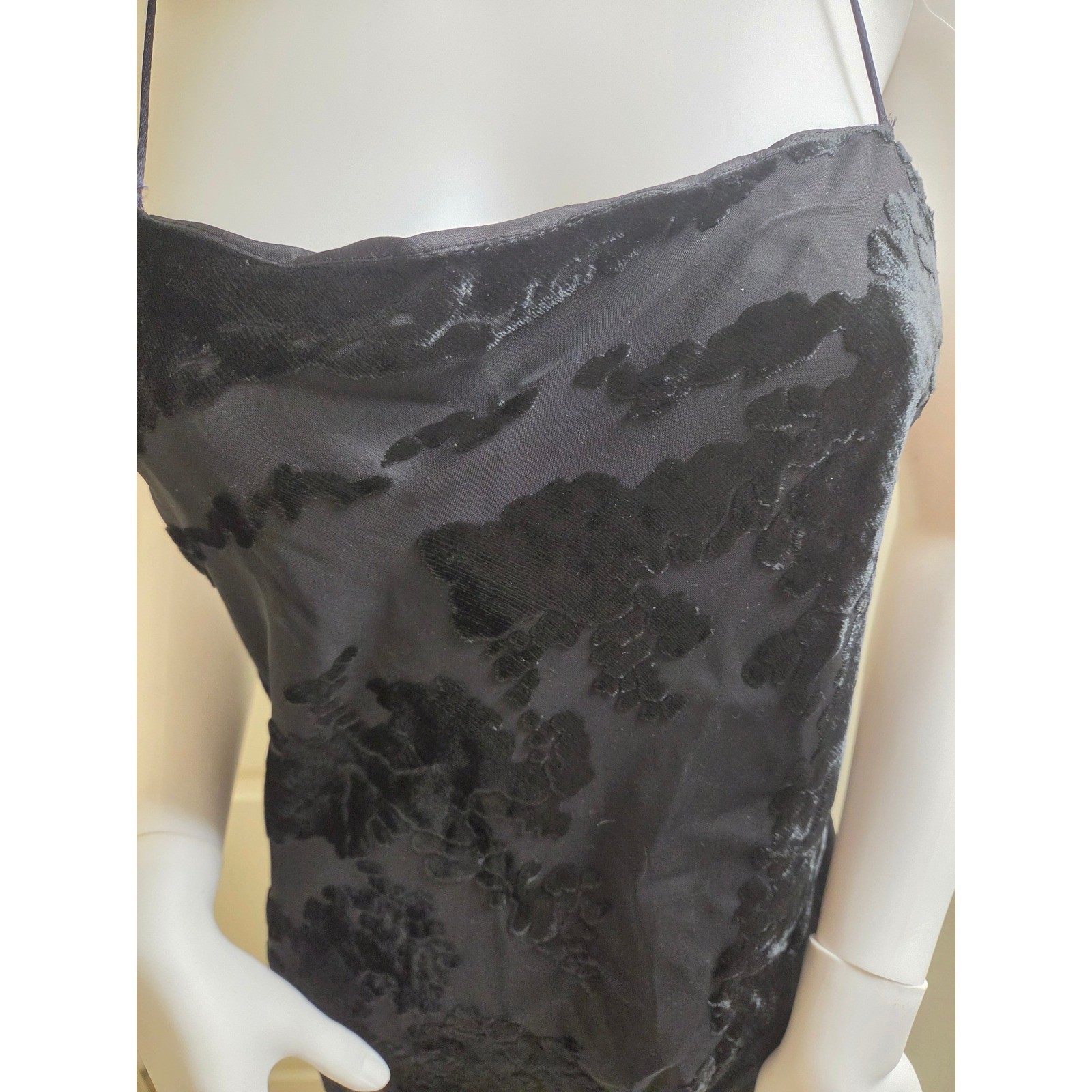 Hampton Nites Vintage Black Velvet Burnout Floral Maxi Dress Spaghetti Strap 10