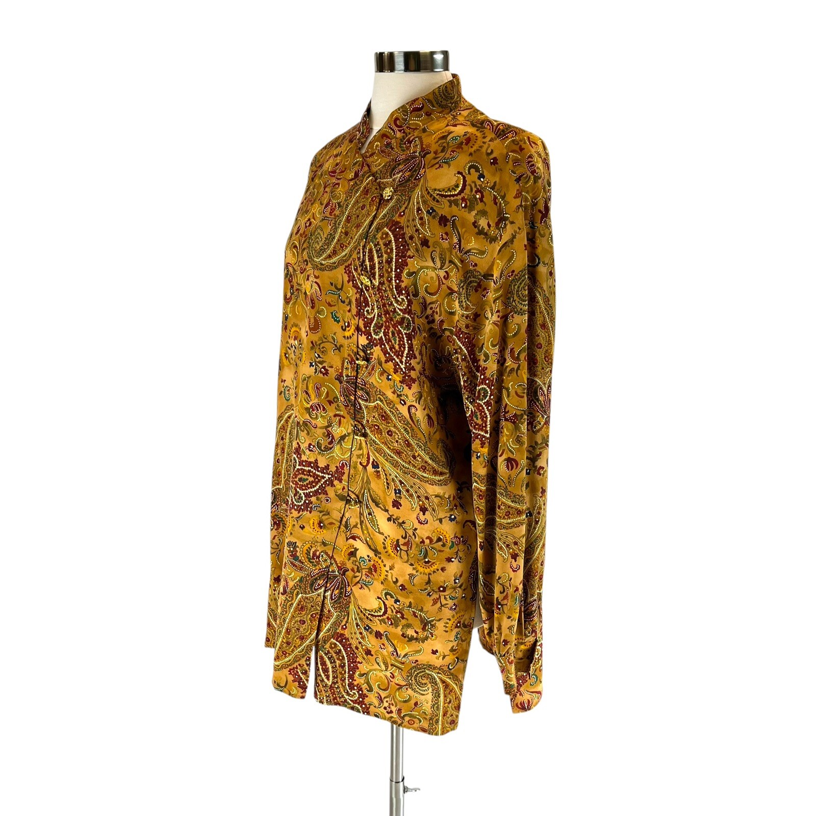 Vintage 80s 90s Liz Claiborne Collection Burnt Orange 100% Silk Asian Blouse Top