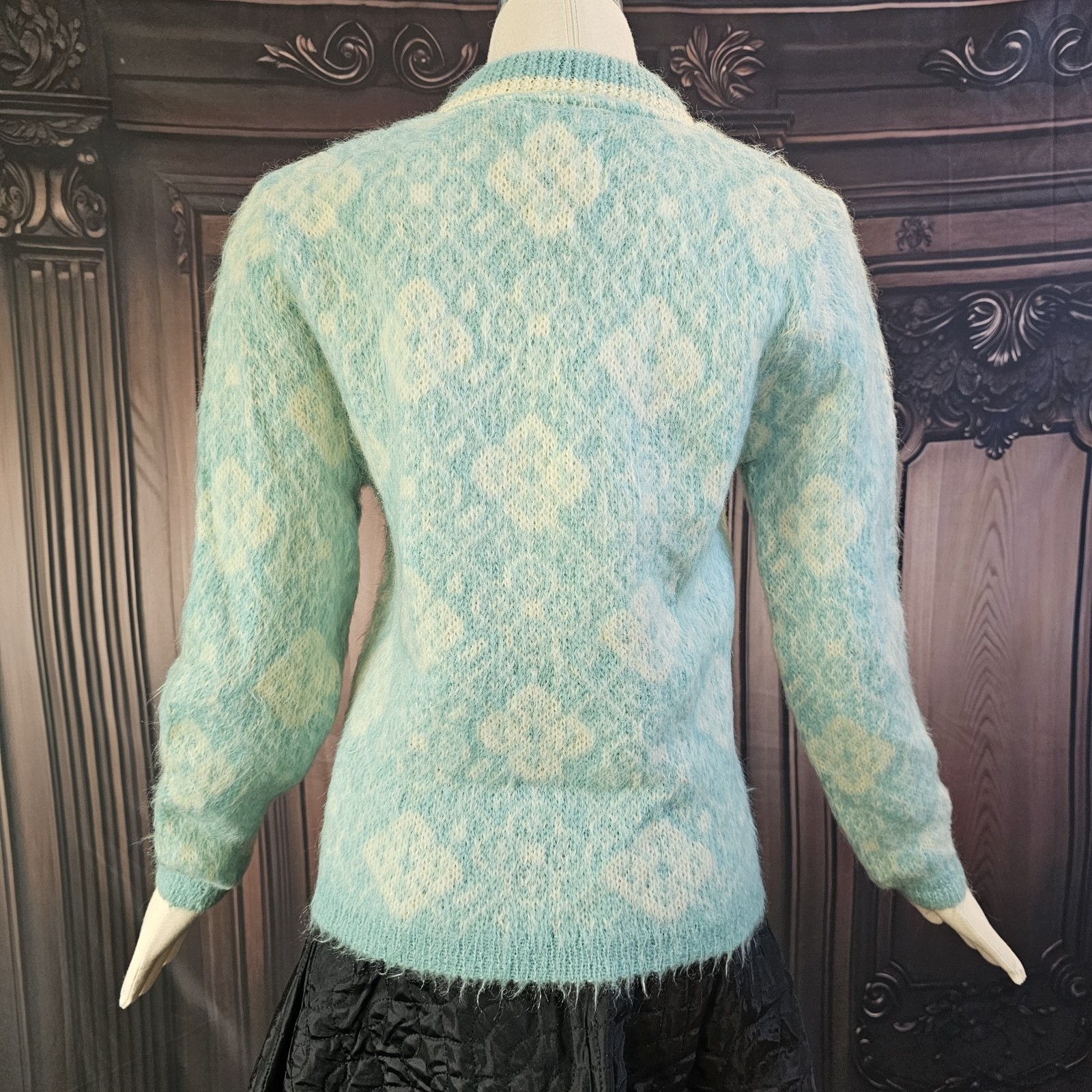 Vintage 1960s Icey Blue Mohair Sweater Wool Fuzzy V neck Rare Collectors Sabra
