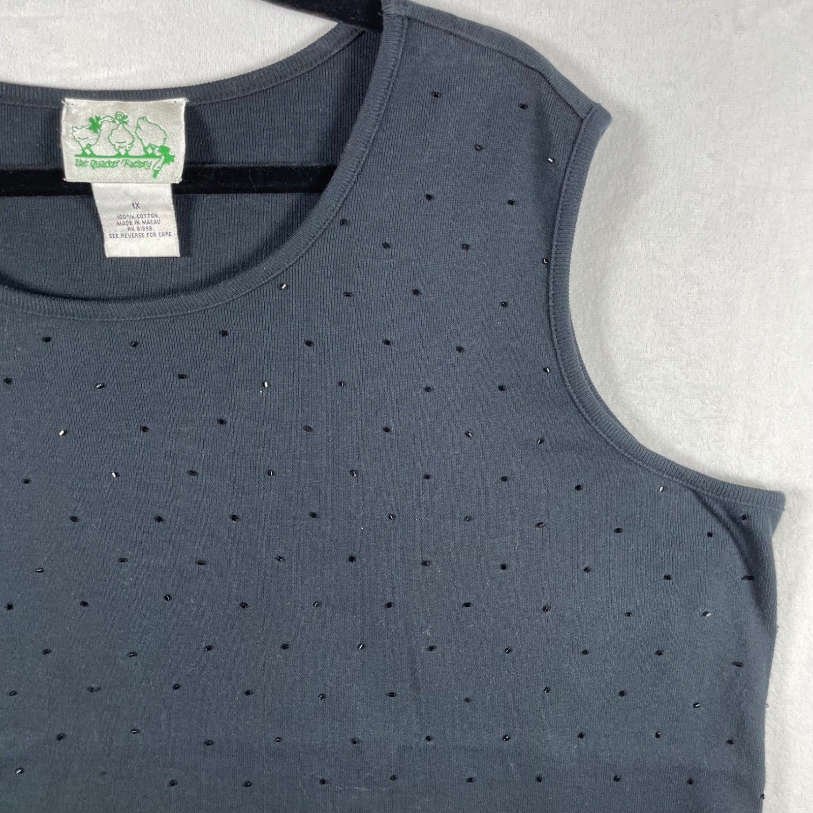 vintage the quacker factory jeanne bice 100% cotton beaded tank 1X bedazzled qvc