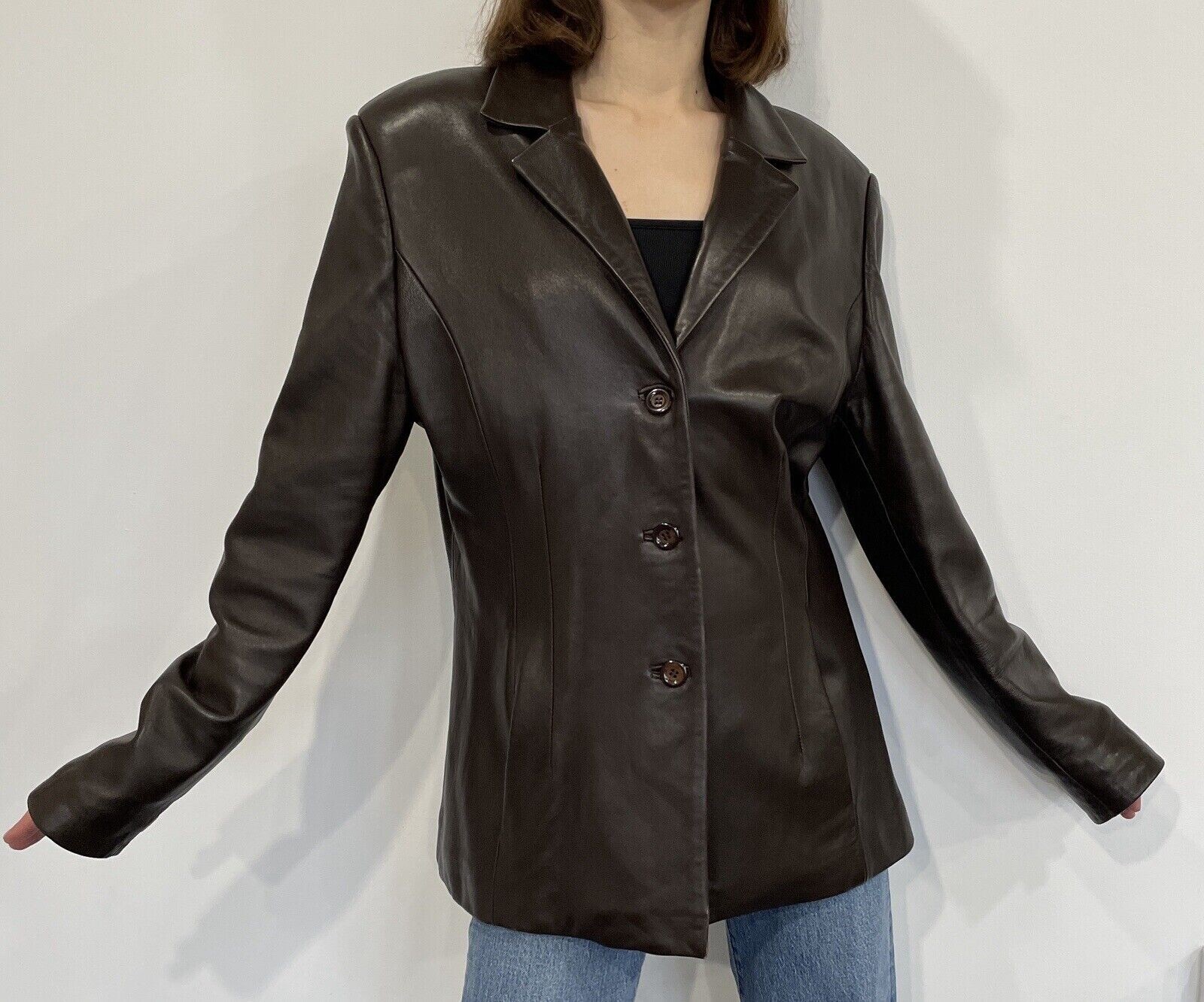 Vintage Versace Classic V2 Leather Brown Blazer Jacket Size 2XL