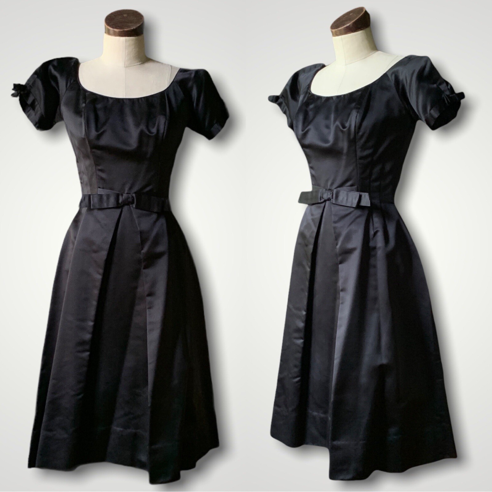 Rare CEIL CHAPMAN 1950s Vintage Black Satin COUTURE Cocktail Dress XS/S