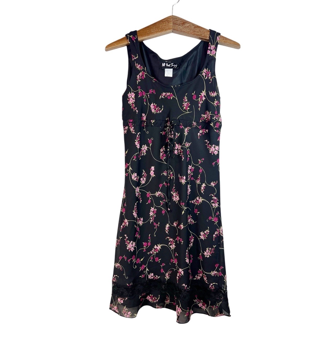 Vintage All That Jazz Dress Black Pink Floral Lace Trim Size 5/6 Fairy Whimsical