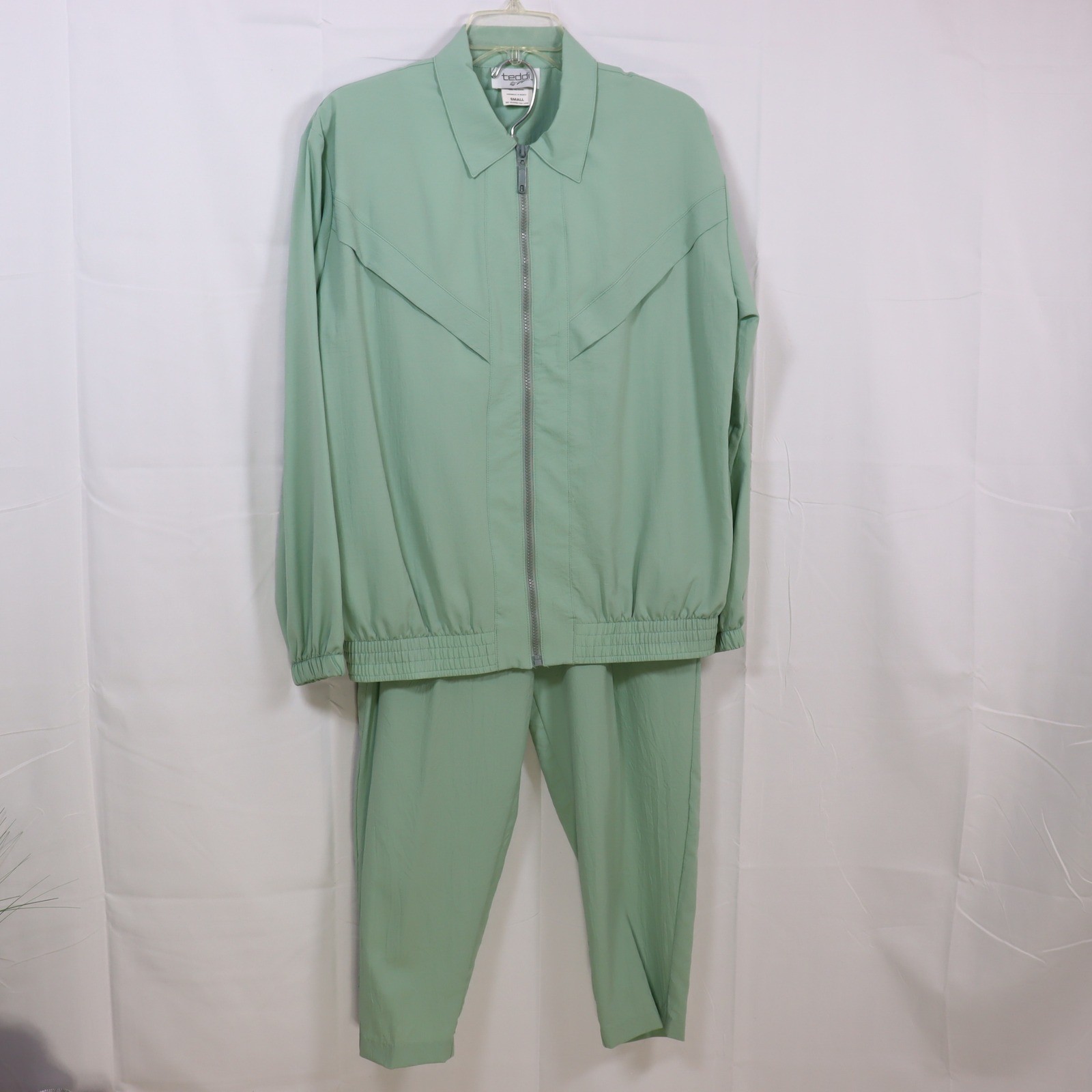 Teddi Tracksuit Small Green Womens Vintage 2pc Jacket Pants Set