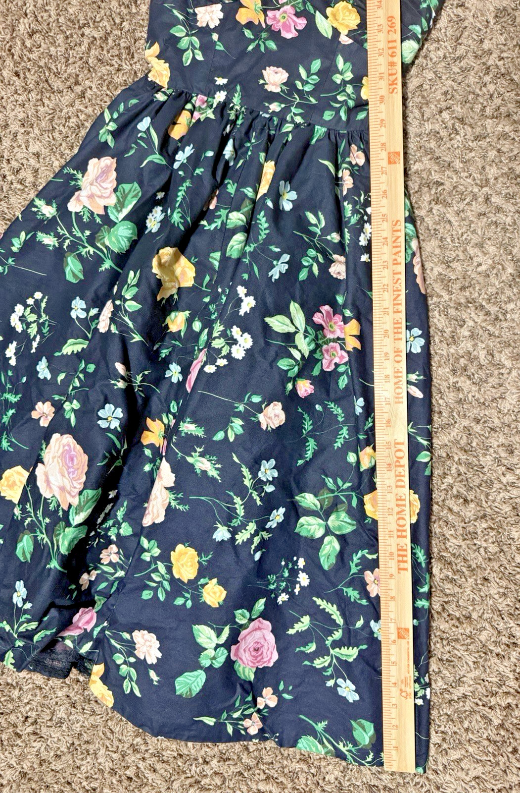 Vintage 80s Cottage Core Black Floral Prom Party Dress Gilbert-Pavell Size 4