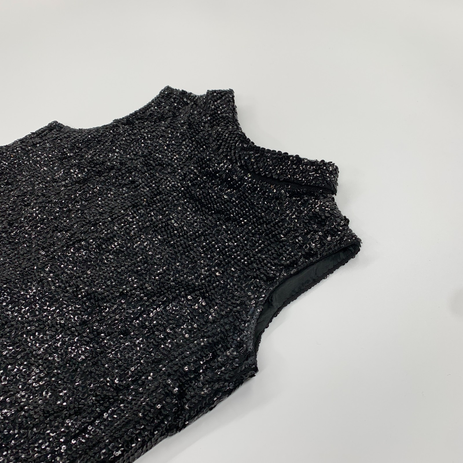 Vintage Valentina 60s Black Wool Sequin Sleeveless Shift Dress | Size L/XL