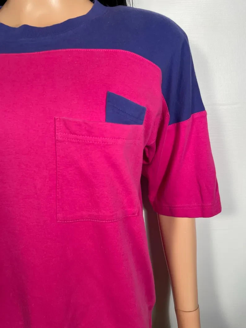 Vintage 1980s Jewel Tone All Cotton Color Block Tshirt Size M