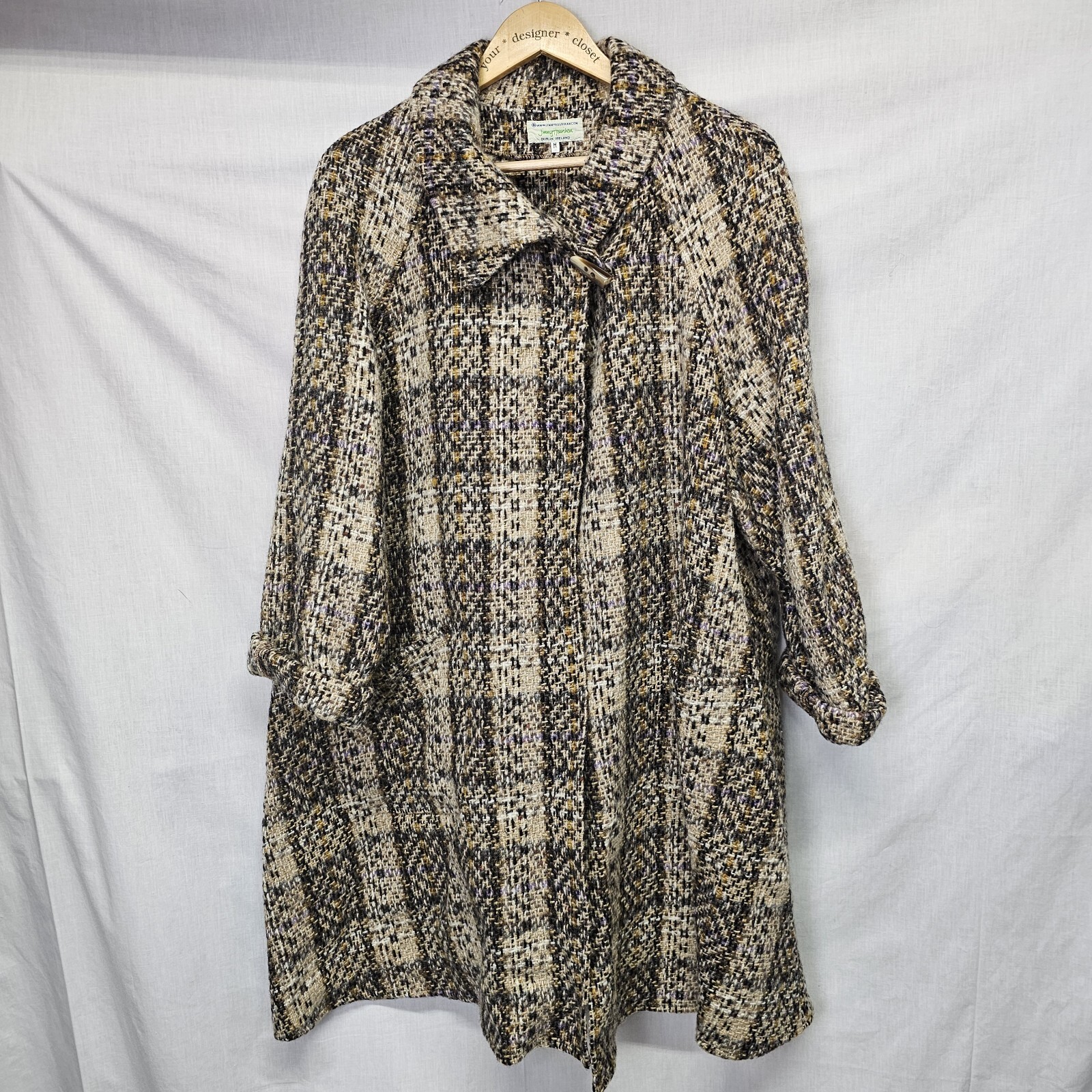 Vtg Jimmy Hourihan Coat Size M Donegal Tweed Pure New Wool One Button