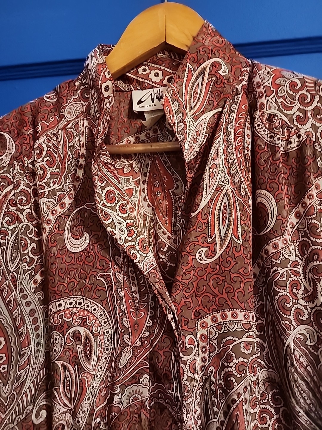 Vintage Willi Of California Dress Paisley Print Size 10 Chinese Collar 100% Poly