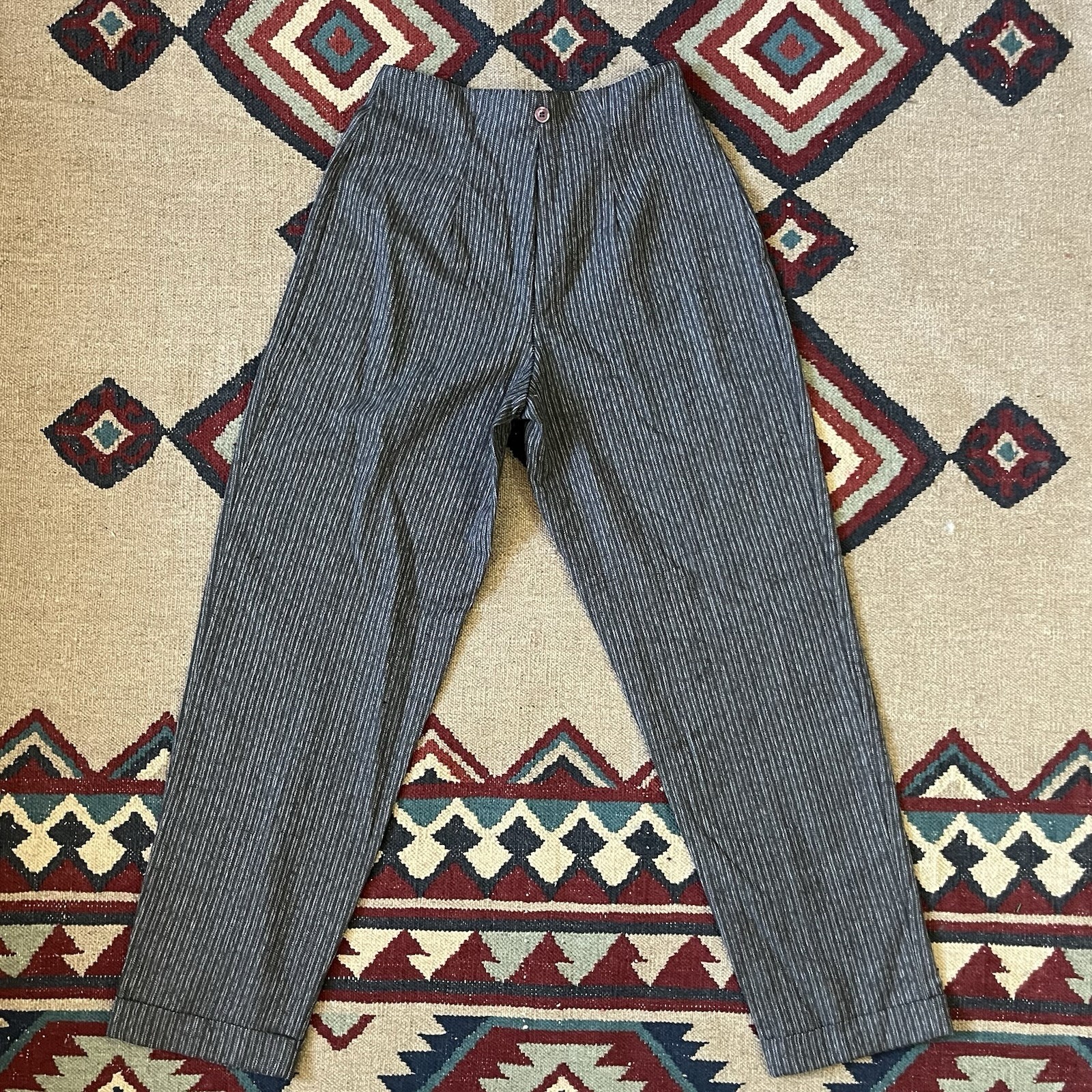 Vintage 80s Wrapper Pants Women’s 7/8 Gray Striped USA Made Trousers