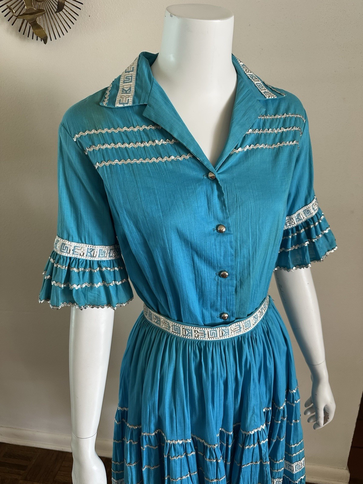 1950s 2 Pc Bogart of Texas Western Patio Fiesta Dress Ric Rac Circle Skirt VTG