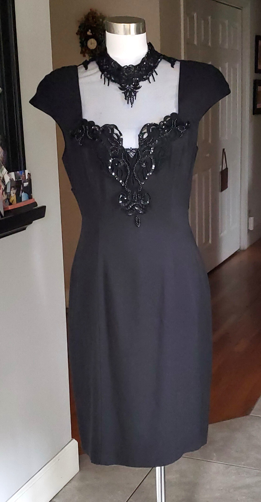 Vintage 80/90 black glam sequin trim evening dress 10