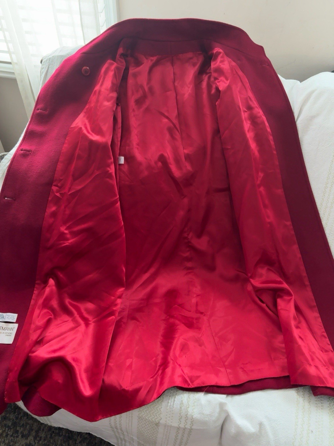 Vintage Forstmann 100% Wool Red Swing Coat ILGWU Union A-Line Womens 19 P2P