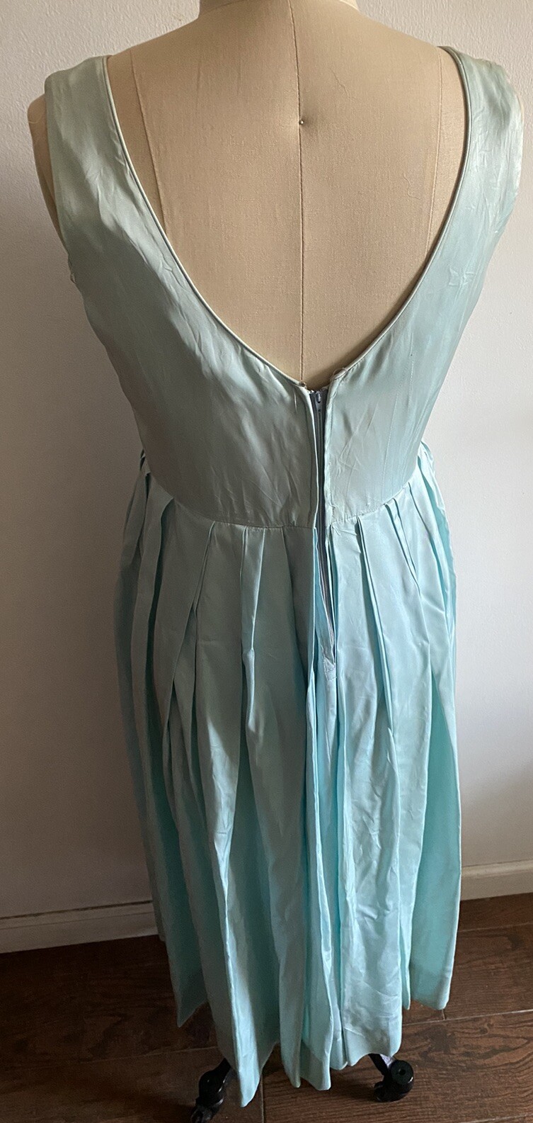 Vintage Pale Blue Dress Handmade Sleeveless Pleats Back Zipper 50” Maxi Large?