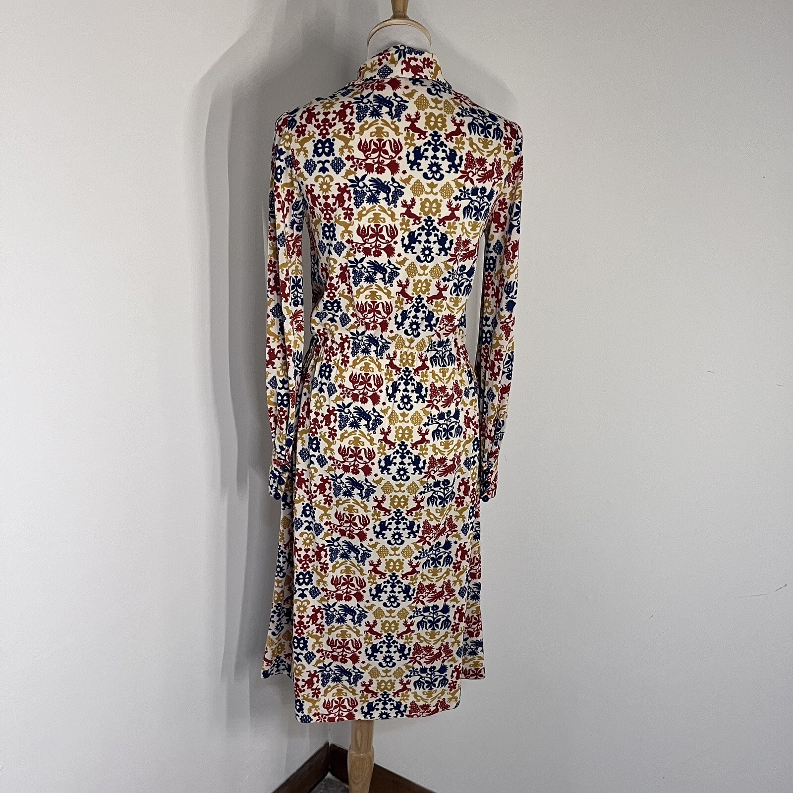 Vintage Homemade Modest Boho Peasant Dress Patterned Long Sleeve 70s