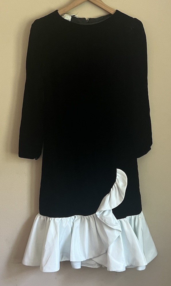 Vintage Dress Prom Victor Costa Small 4 6 Black Velvet White Ruffle 1980s 1990s