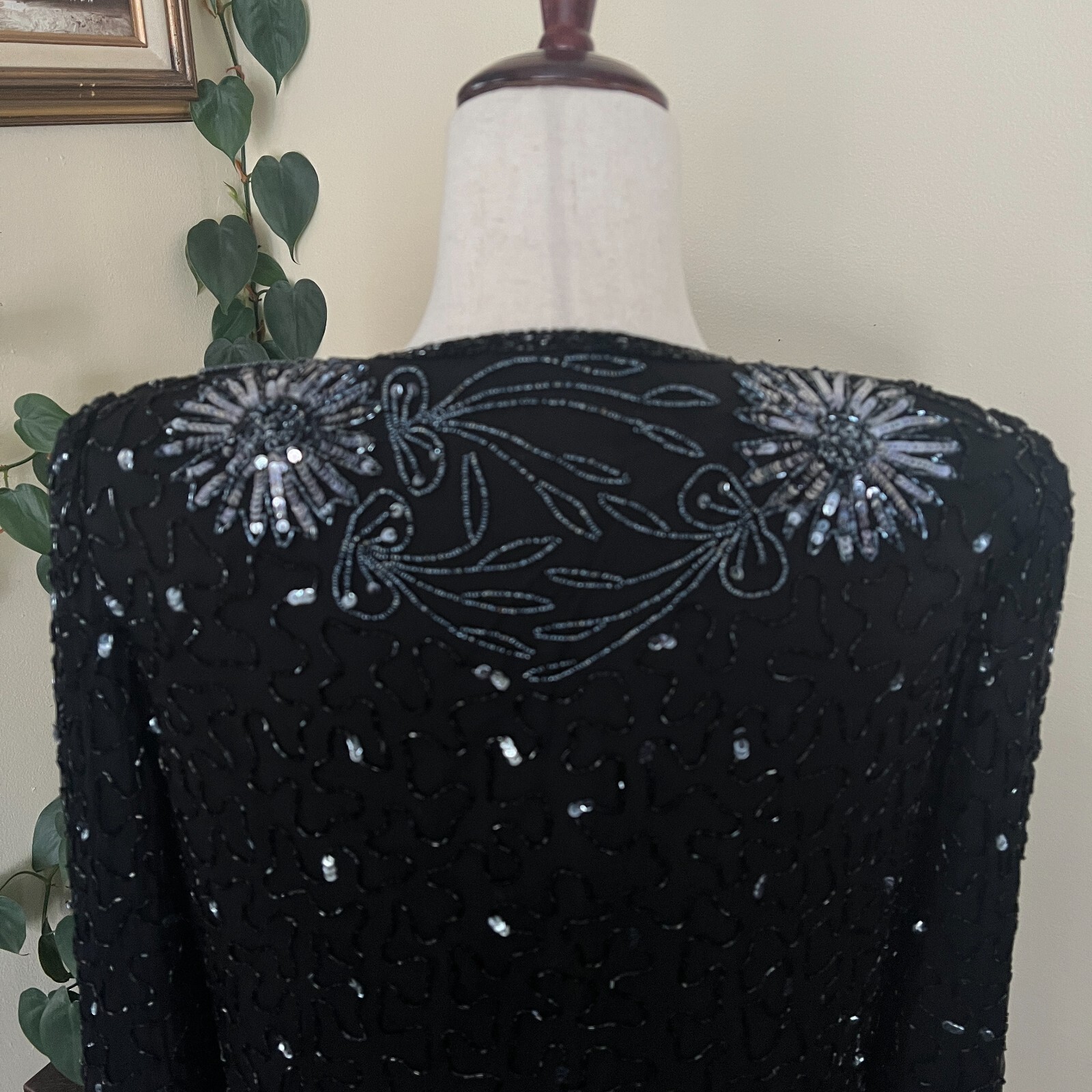 Vintage Brilliante by JA Black Silk Beaded Blouse Formal Embellished Jacket sz M