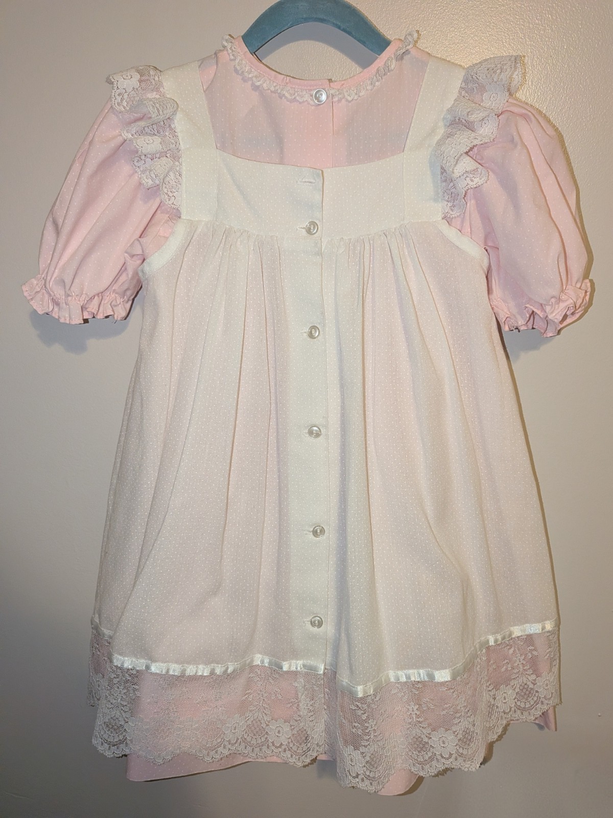 Vintage Bryan & Co. Dress Made In USA SIZE 5 Pink & White Lace Trim Stunning