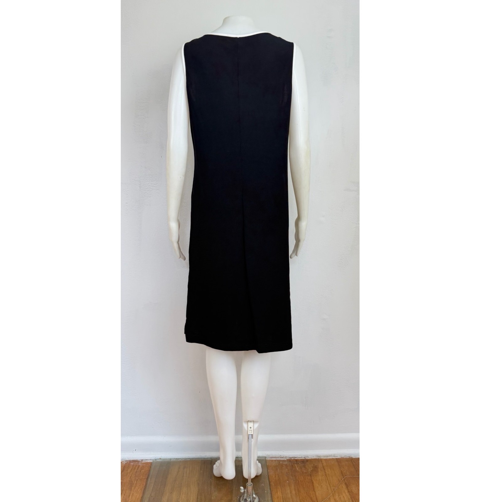 Vintage Stretch Waffle Knit Dress 90s Ronni Nicole Sleeveless Black/White Shift
