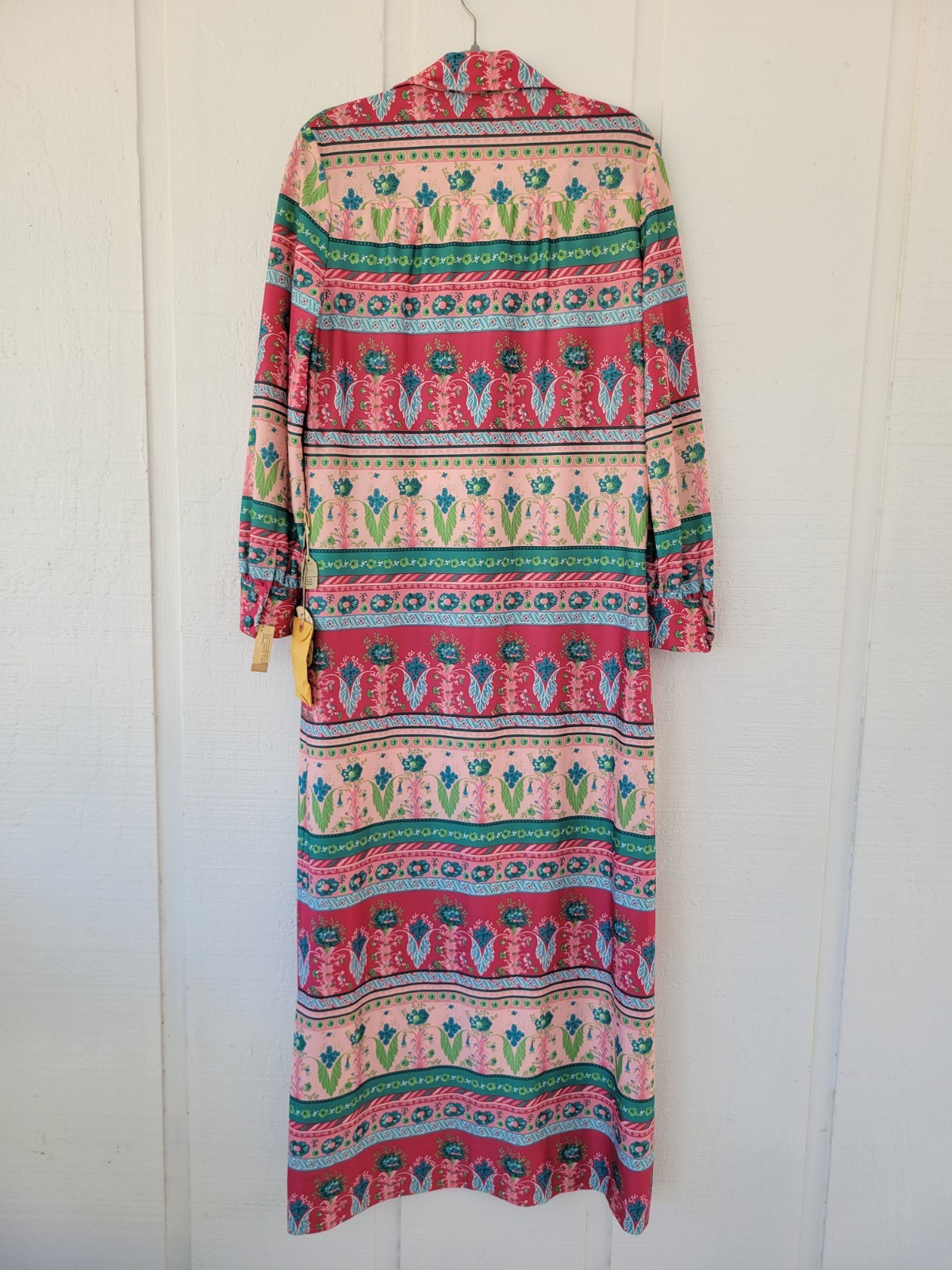 Vintage 70s Boho Floral Maxi Shirtdress NOS Deadstock Belted Size 16 Festival