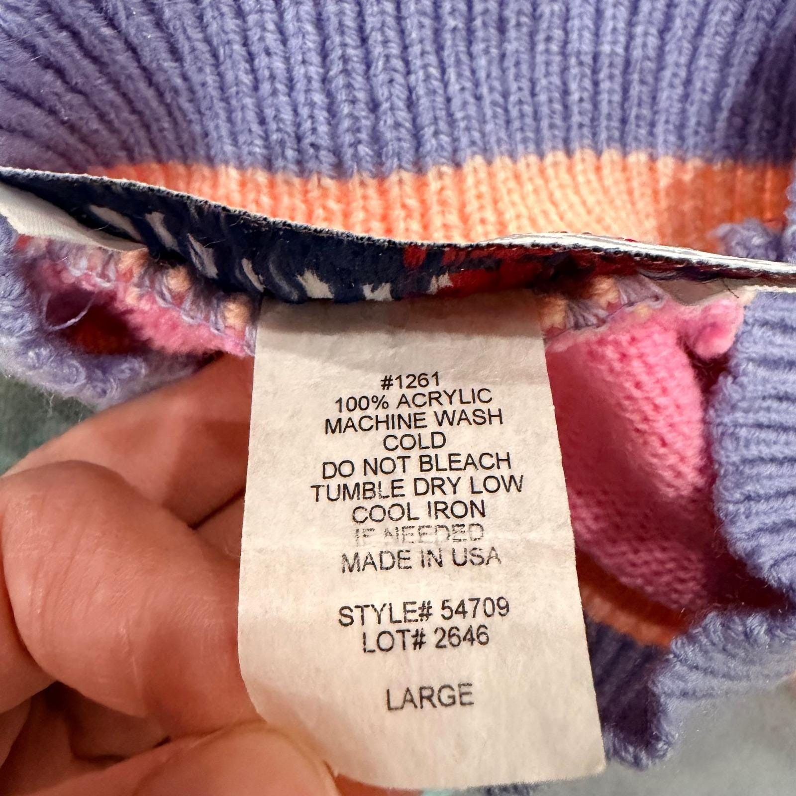 Bedford Fair Lifestyles Vintage Pastel Rainbow Striped Acrylic Sweater Large USA
