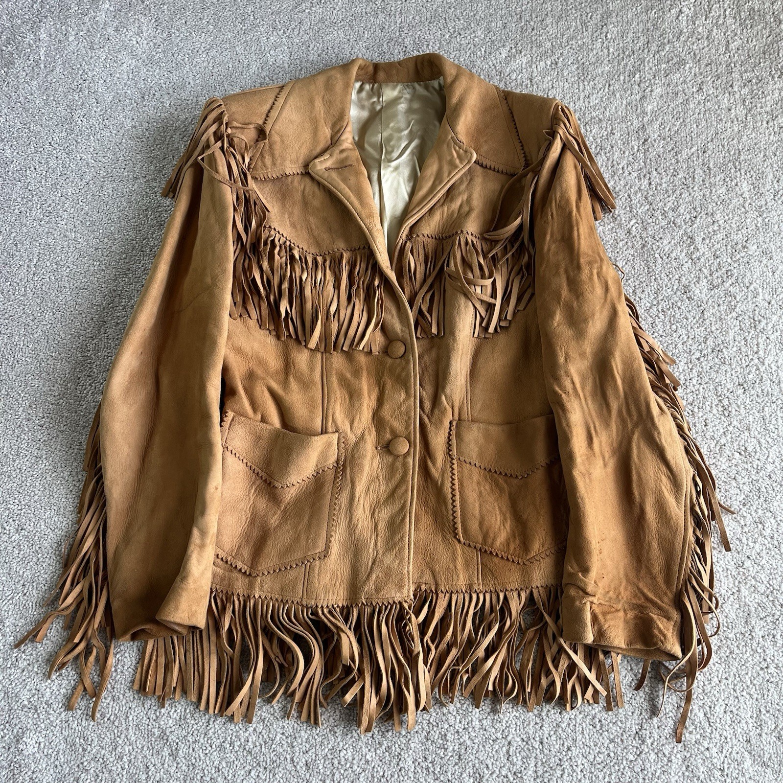Vtg Levis Shorthorn Western Ranch Leather Suede Fringe Coat Jacket Size 14