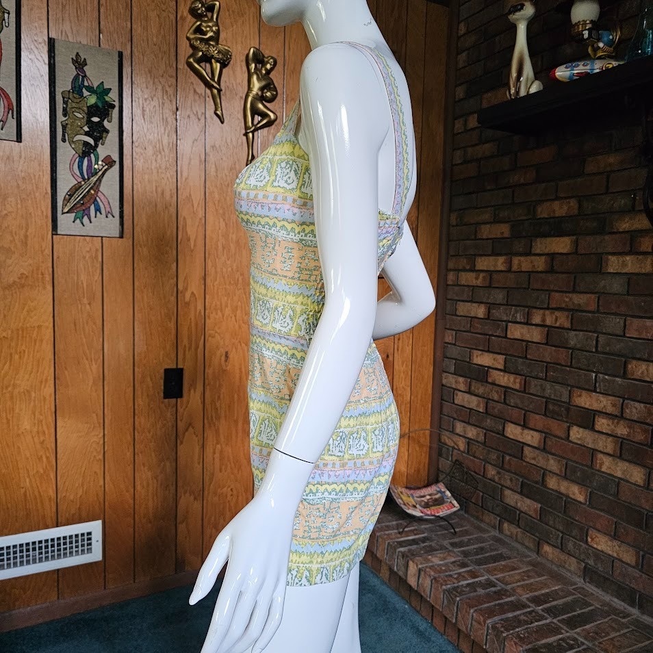 Vtg 50s Pinup Romper Playsuit Pastel Stripe Bombshell Swimsuit Bathing Suit S