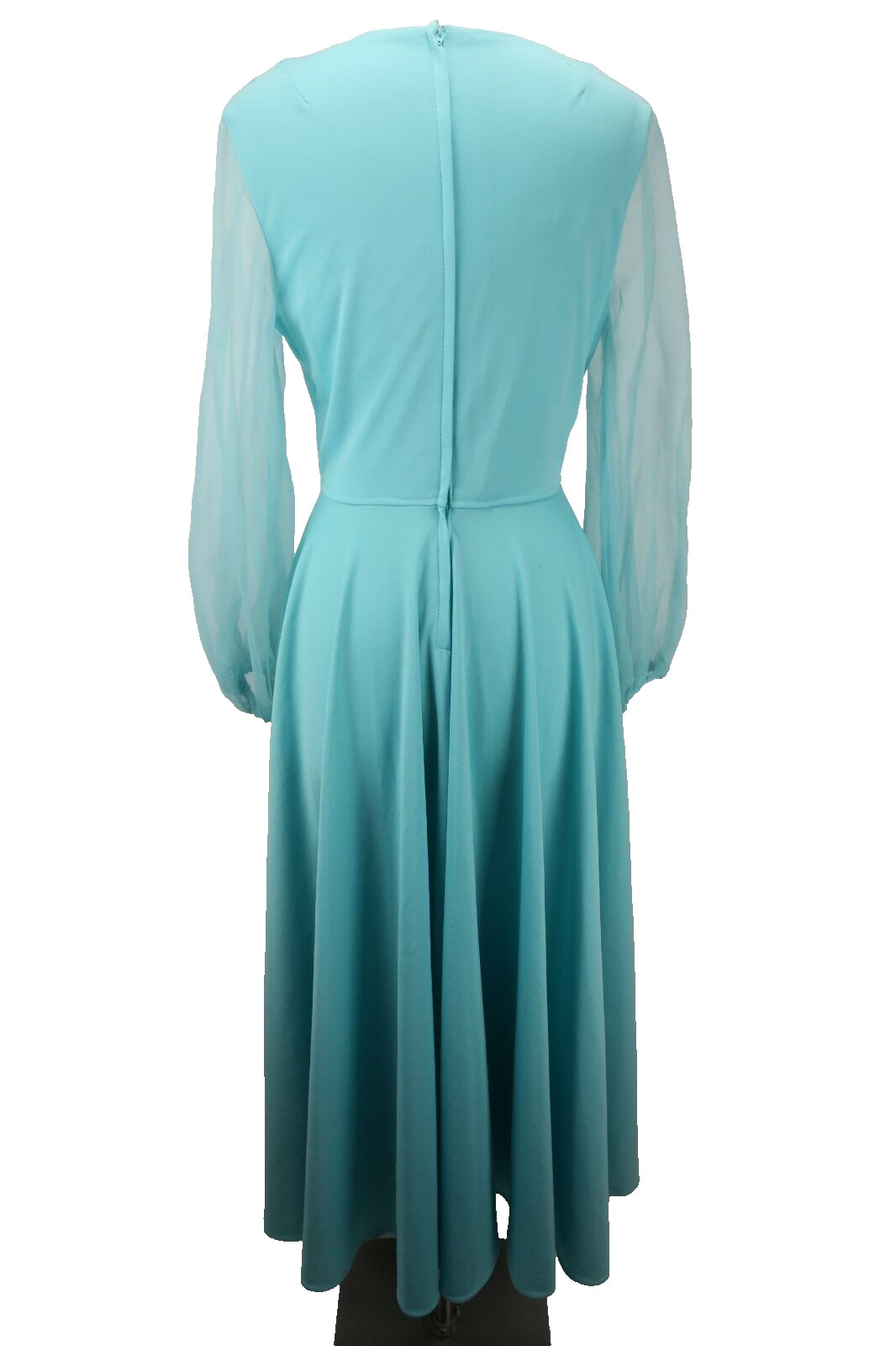 60s Cowl Neck Blue HIPPIE Festival MOD Angel Sleeve House Dress 14 Elegant Miss