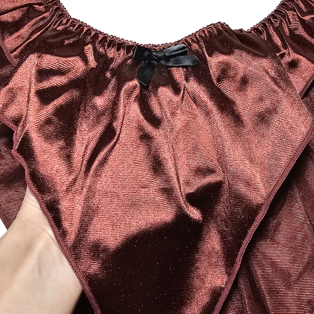 Sissy Glossy Satin Panty Tap Flutter Sleep Short Brown Brief Size 8-9 Hip 42-46″