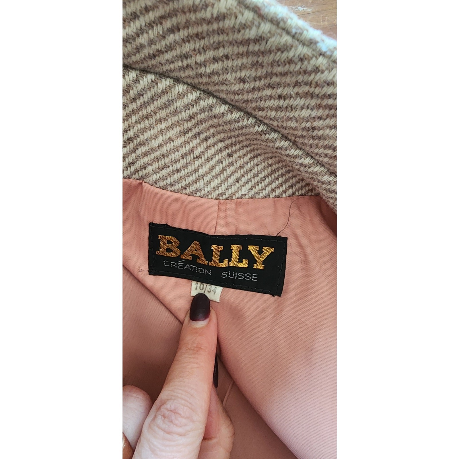Vintage 70s Bally Blazer Beige Wool Band Collar Jacket Medium