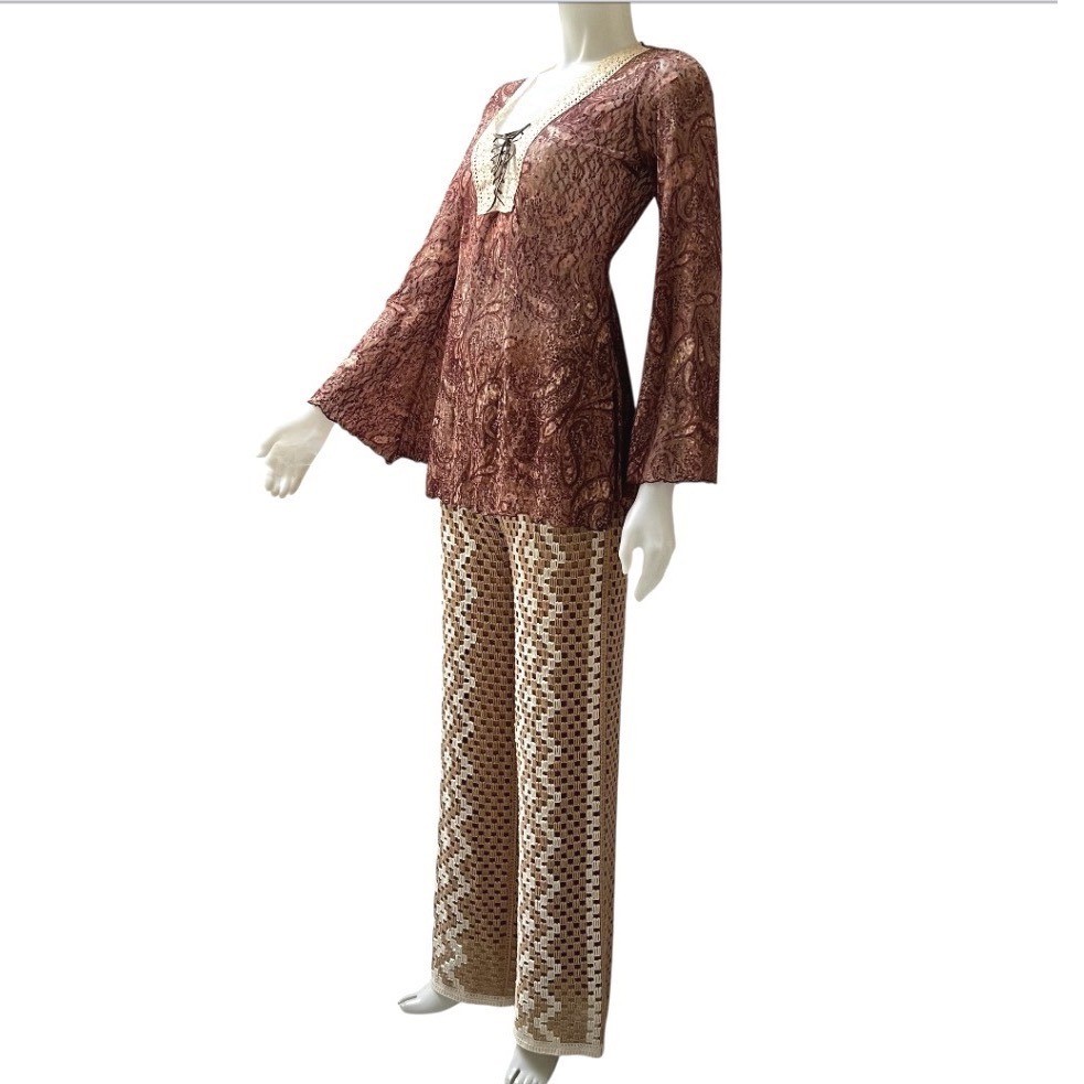 Vtg 90s Bisou Bisou Paisley Lace Bell Sleeve Top Boho S Whitchy Whimsygoth USA