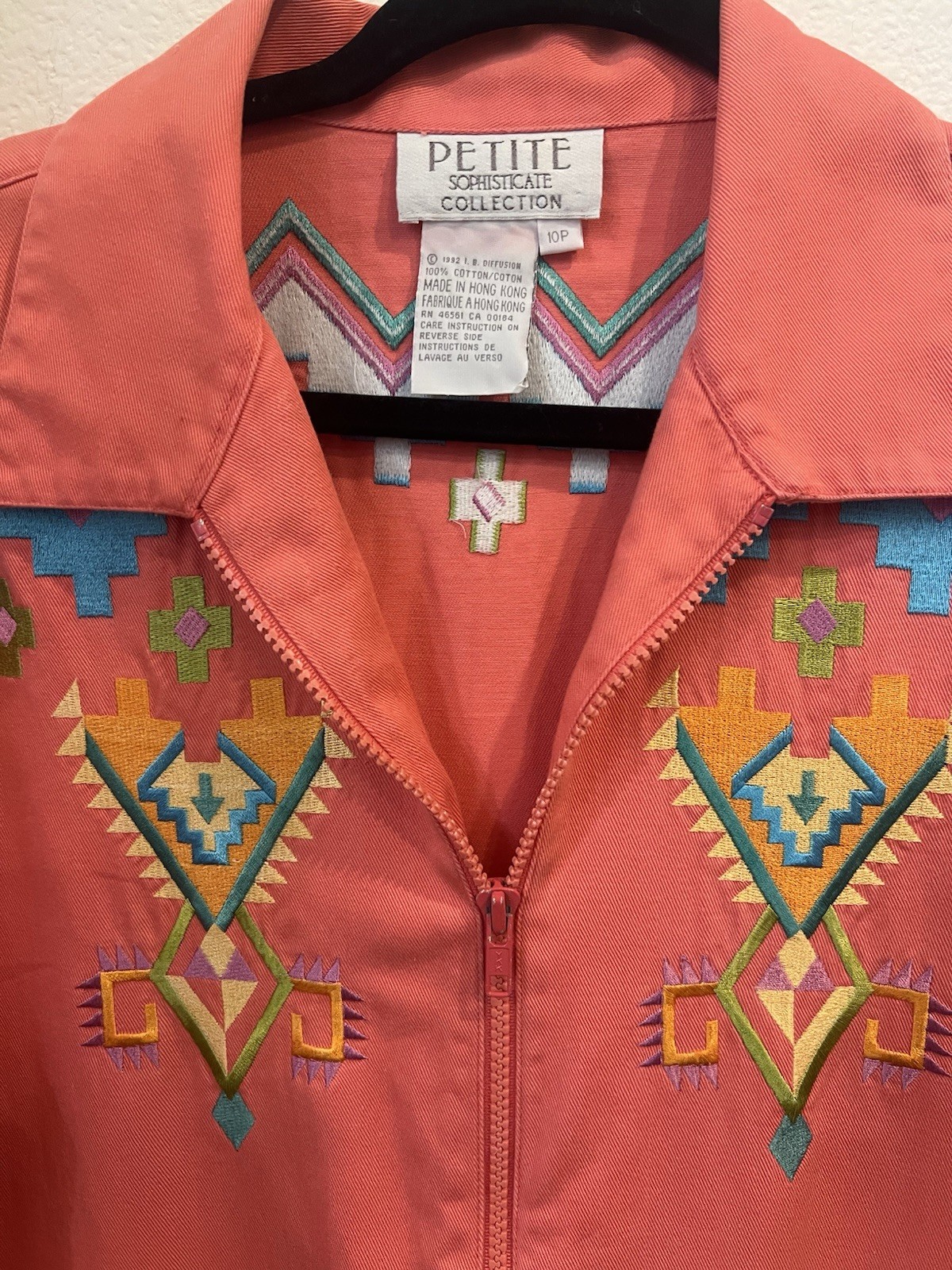 I.B Diffusion Vintage 1992 Women’s Coral Pink Jacket Blazer Size 10P Embroidered