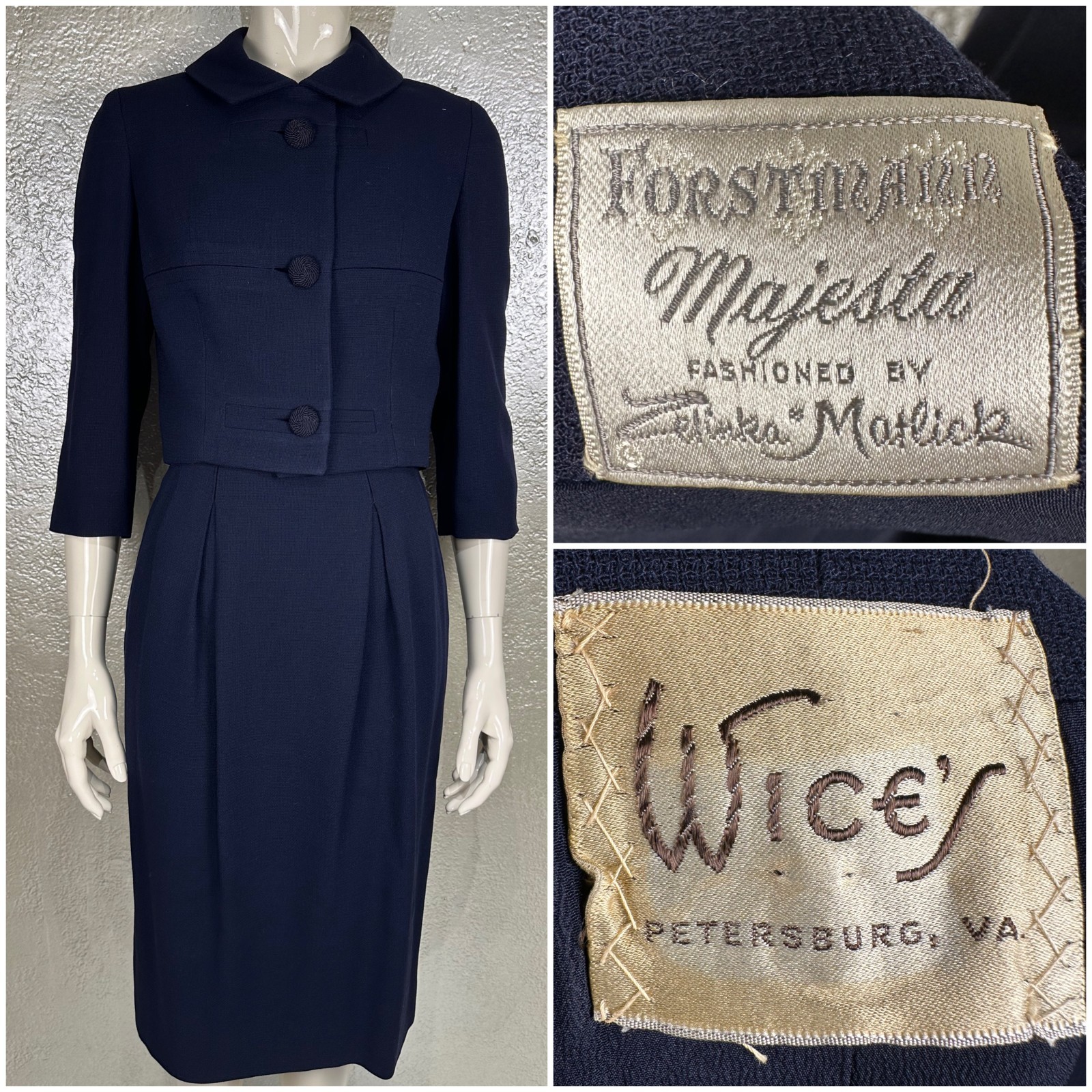 VTG 1960s Ladies WICE FORSTMANN ZALINKA MATLICK Blue Two Piece Skirt Suit Set