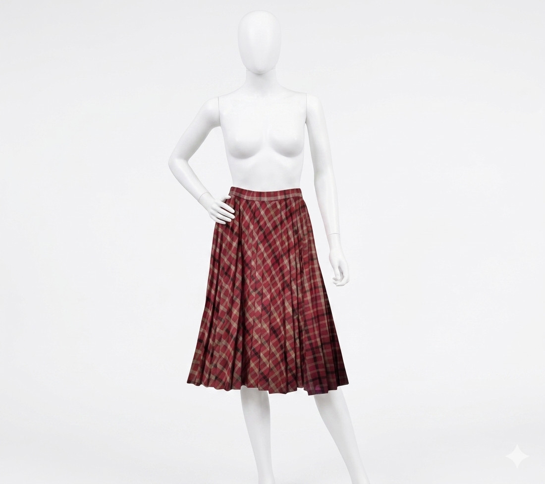 1970s Queen Casuals Plaid Accordion Pleat Midi Skirt | Red, Cream, Black Retro