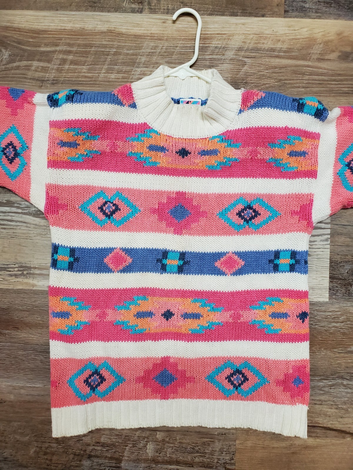 Vintage 80s Nuovo Sweater Women’s Medium Aztec Cotton Ramie Slouchy Tunic Pink