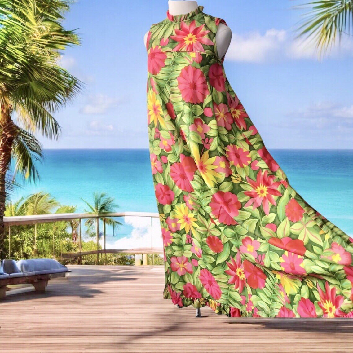 Waltah Clarks Hawaiian Shop Vintage Maxi Dress Size Small Tropical Island Wear