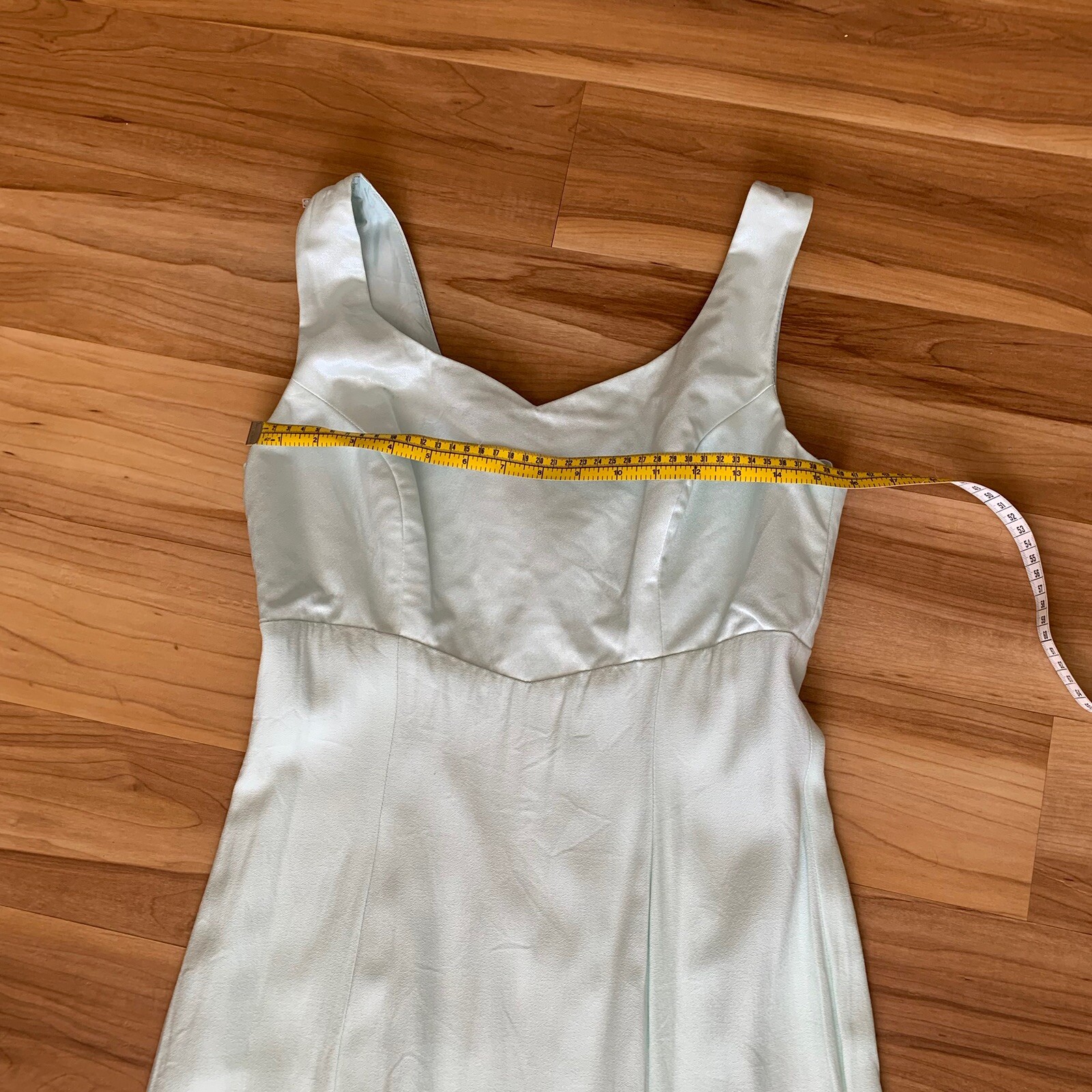Vintage Dress ILGWU Medium Mint Green Full Length Sleeveless Gown With Slit