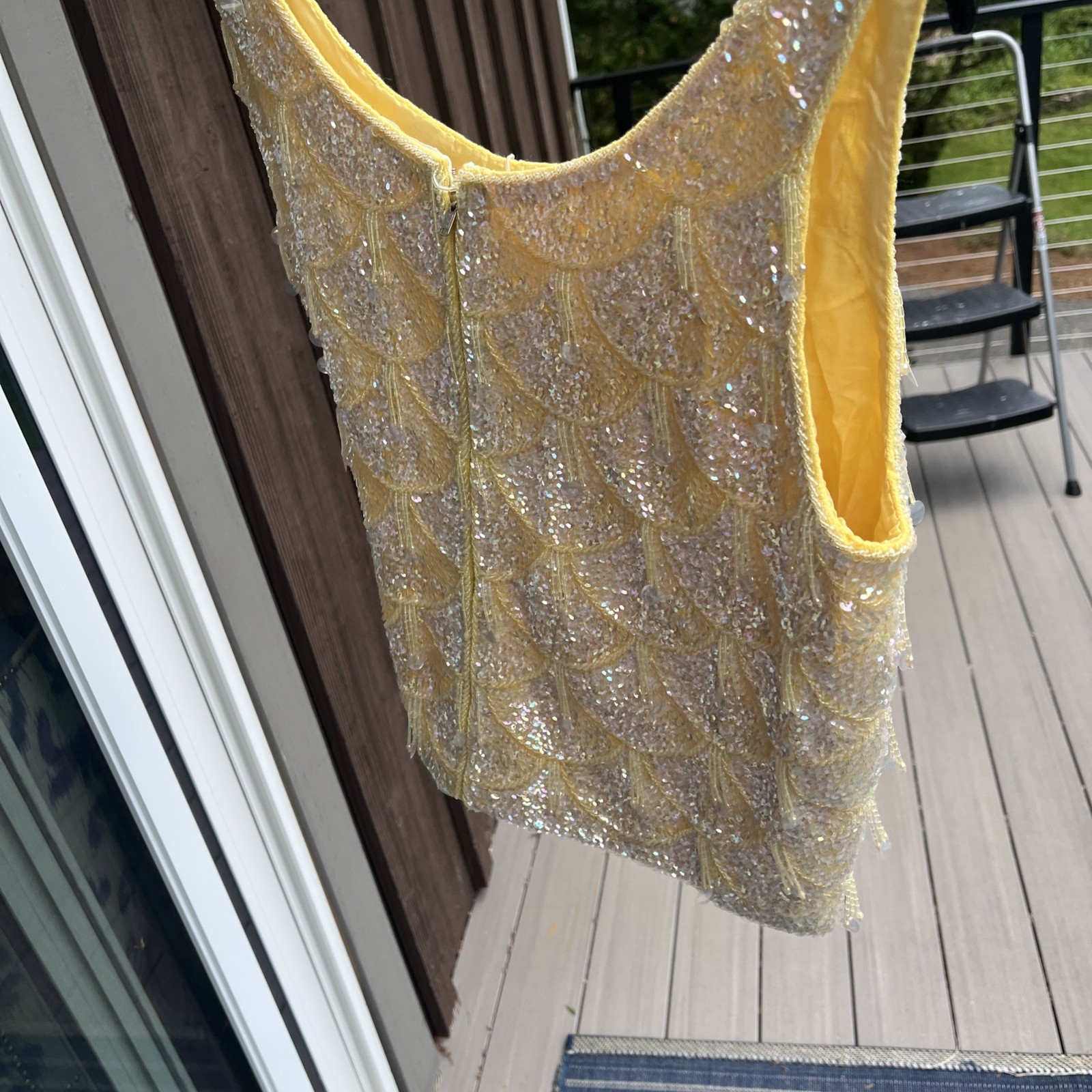 Vintage 60s House of Gold Hong Kong Pink Beaded Sequin Lattice Shell Top