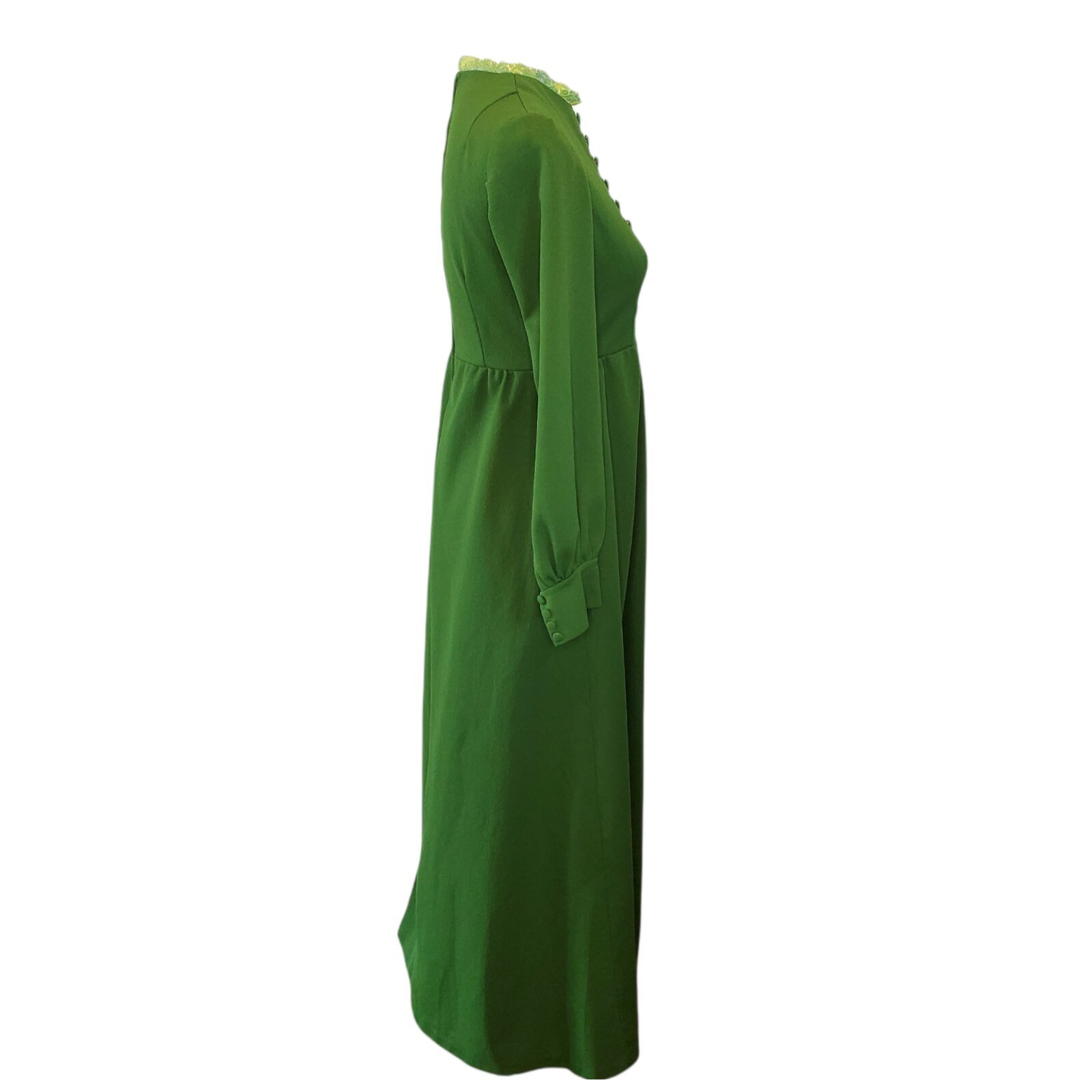 VTG Long Dress Longsleeve Floor Length Kelly Green Sz S Edwardian 60s 70s Basic