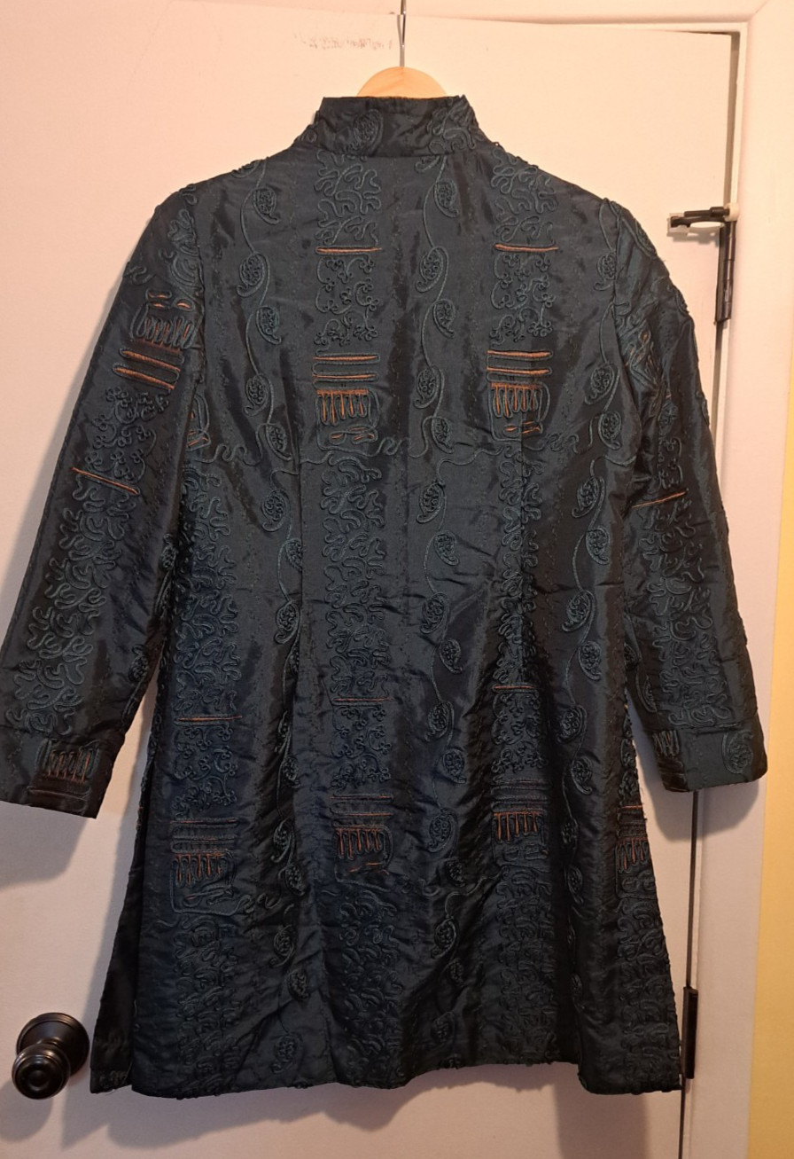 Thai Silk Embroidered Robe Jacket Green Coat US Medium Asian XXL