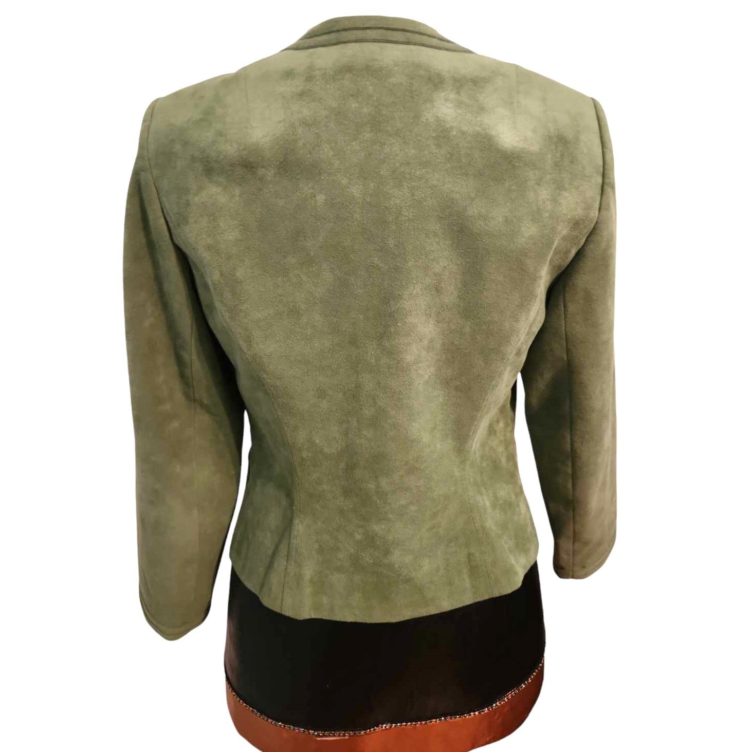 Vintage 70s James Chen Hong Kong Brushed Suede 2-Piece Skirt Suit Moss Green S