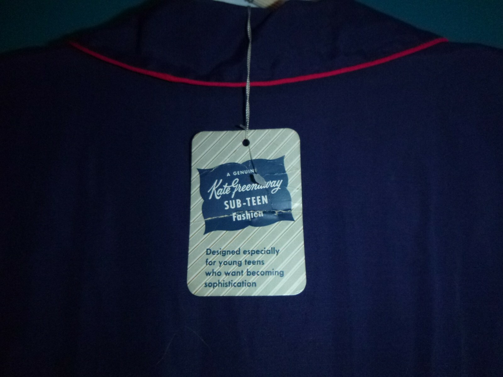 NWT TRUE Vtg 1950’s Dress Blue w/ Red Piping Kate Greenaway Seniorville XSmall
