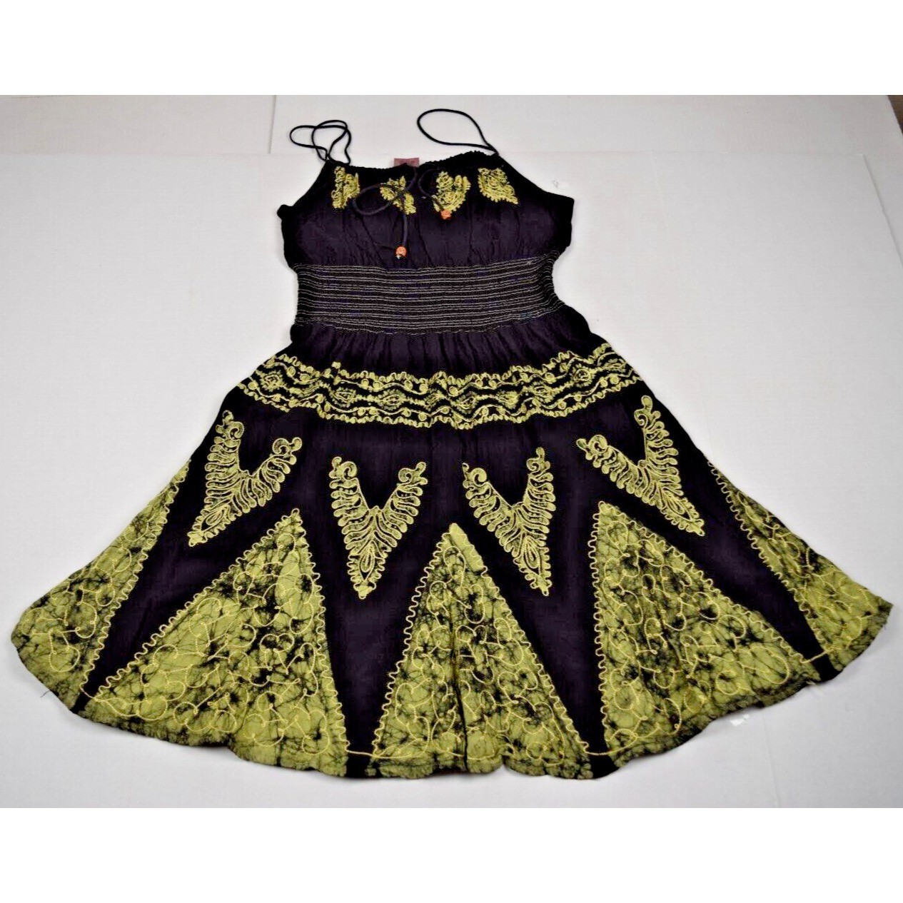Vintage Sundress Fashion Terminal One Size 90s Black Green Rayon Adjustable