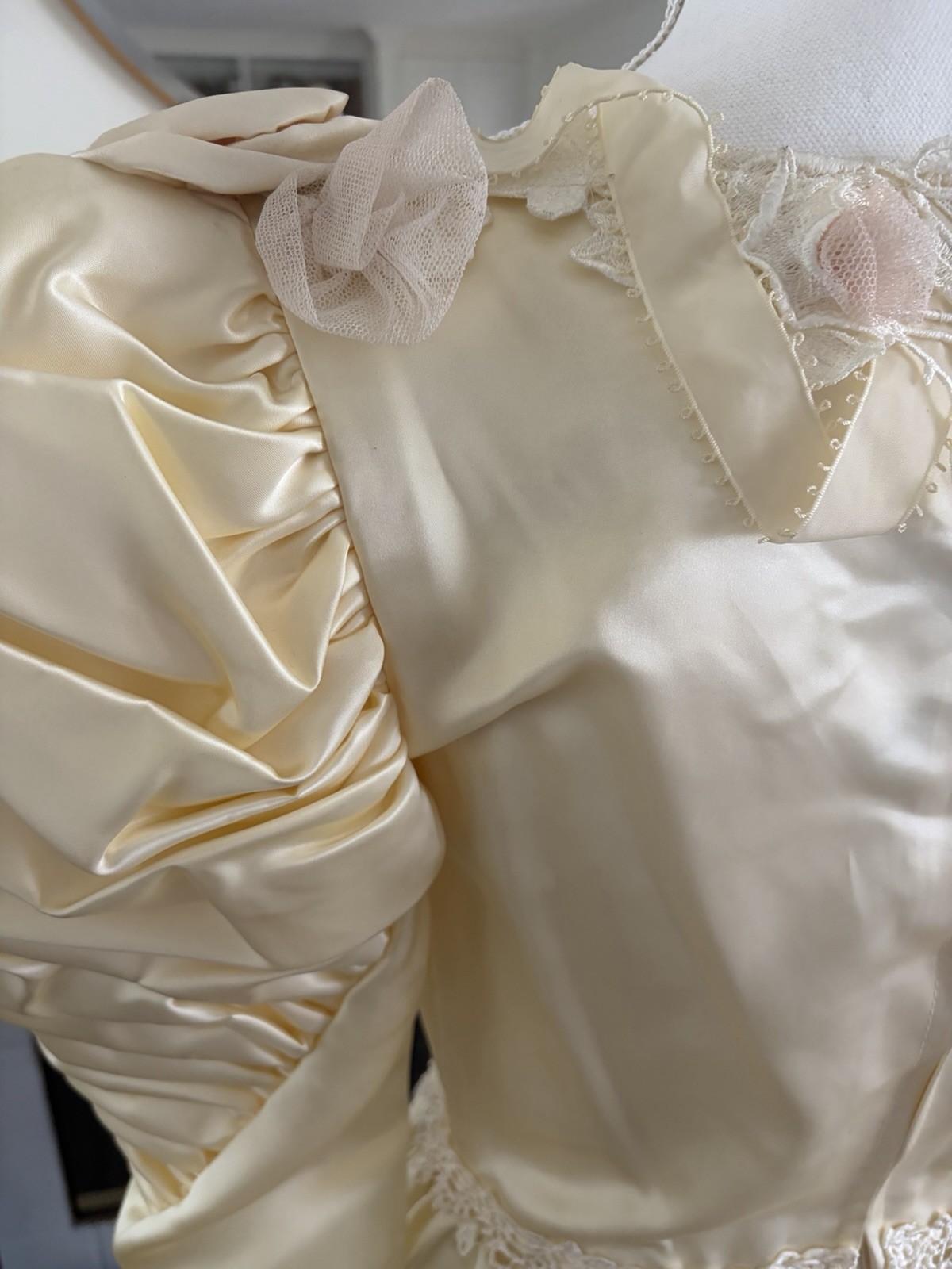 Vintage Susan Lanes Country Elegance Satin Prairie Wedding Dress Sz 10 Cream NWT