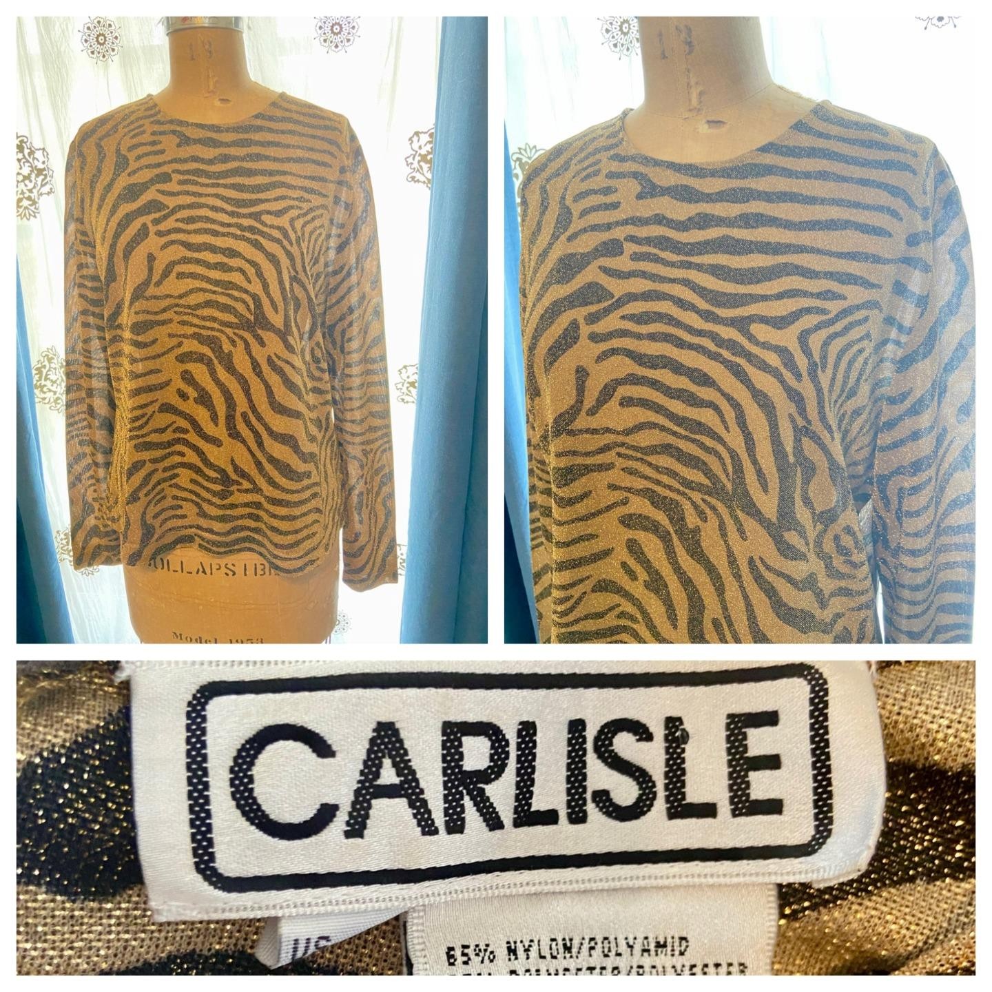 Vintage Y2K 90s CARLISLE Leopard Animal Print Sheer Lurex Top 16 Whimsigoth EUC