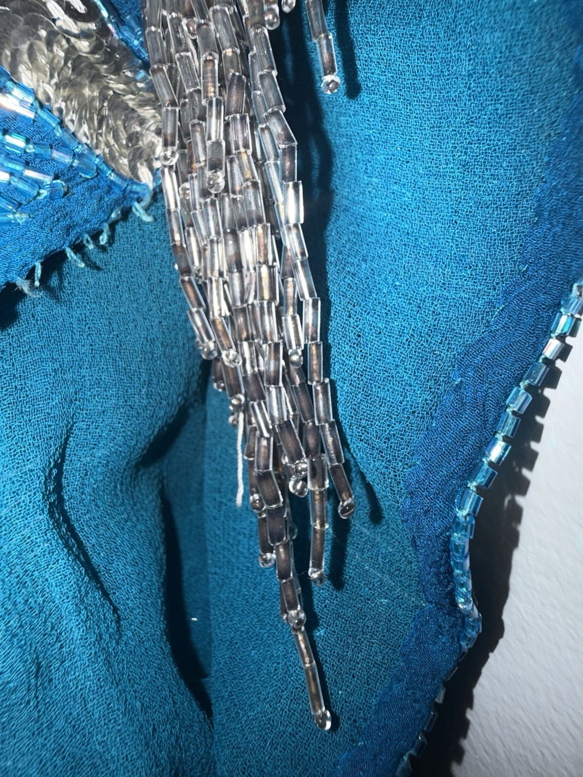 Vice & Versa Silk Beaded Sequin Fringe Dress, Blue/Silver, Size S