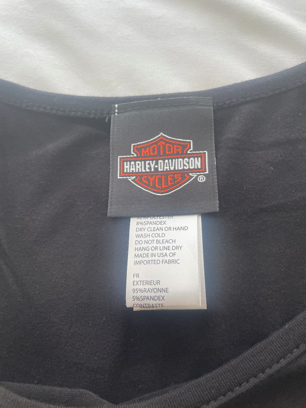 Vintage Harley Davidson Shirt Women’s XL Asymmetrical Black Cream Rhinestone